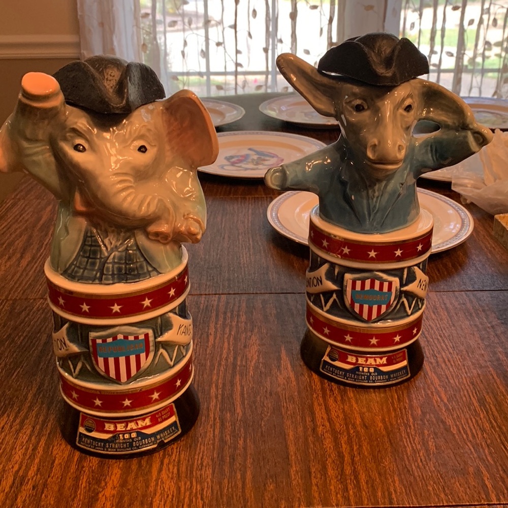 Vintage Republican and Democrat Decanters, never used.